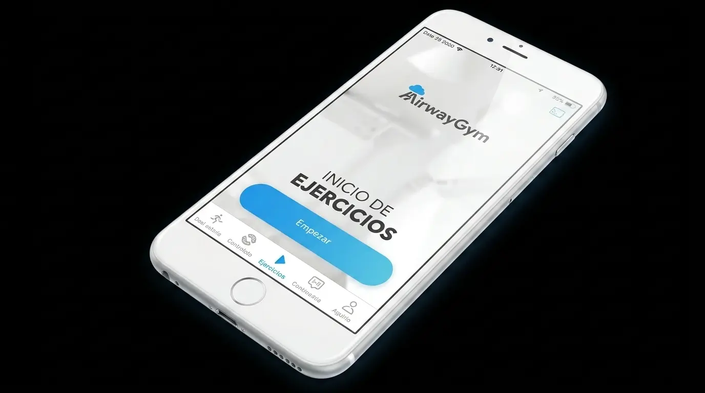 Pantalla de inicio de ejercicios de la app AirwayGym en un smartphone
