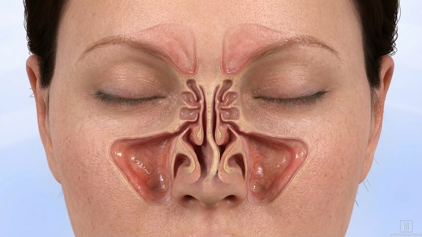 Nasosinusal anatomy - Illustration of nasal passages and paranasal sinuses