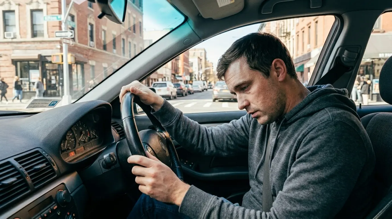 Persona durmiéndose al volante por la somnolencia de la apnea del sueño
