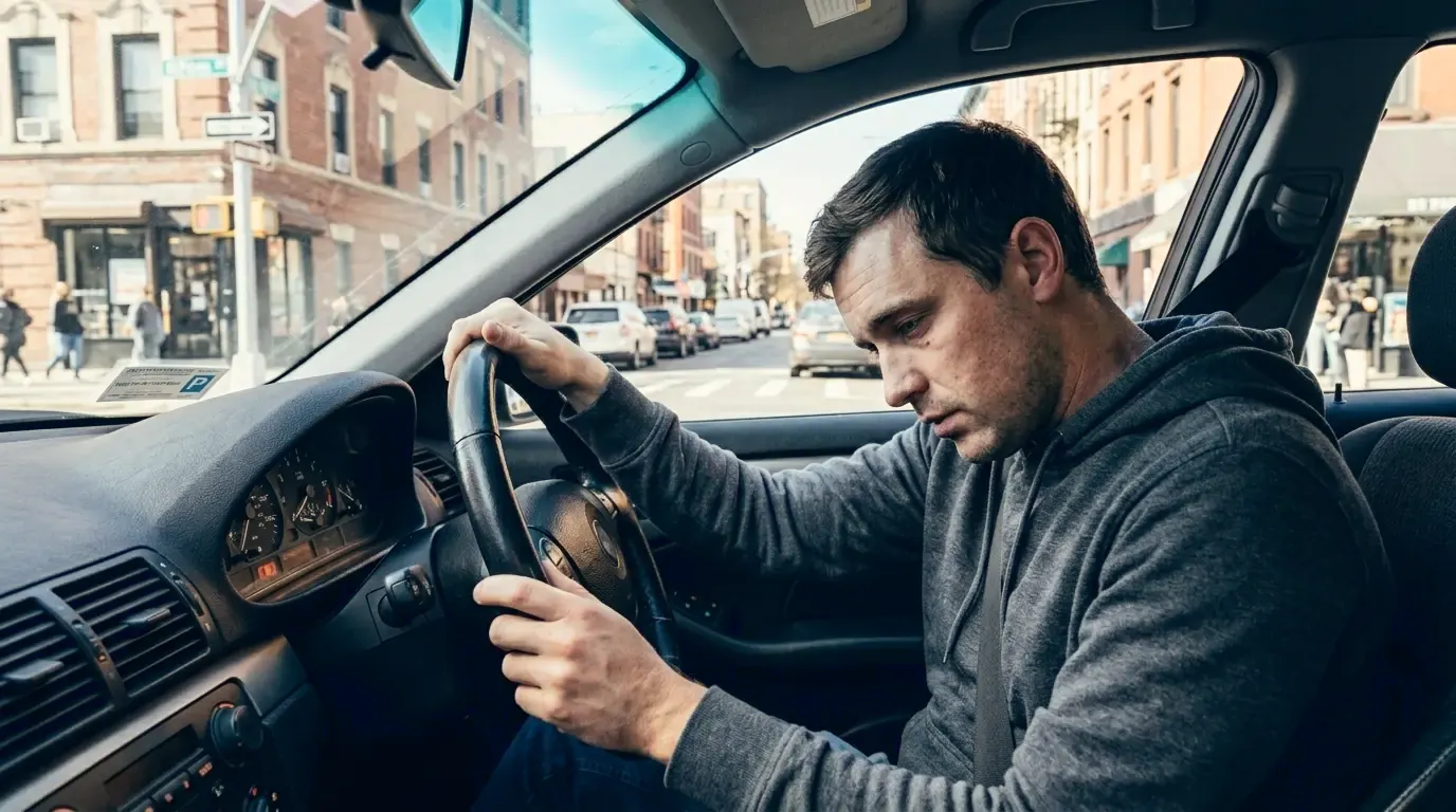 Persona durmiéndose al volante por la somnolencia de la apnea del sueño