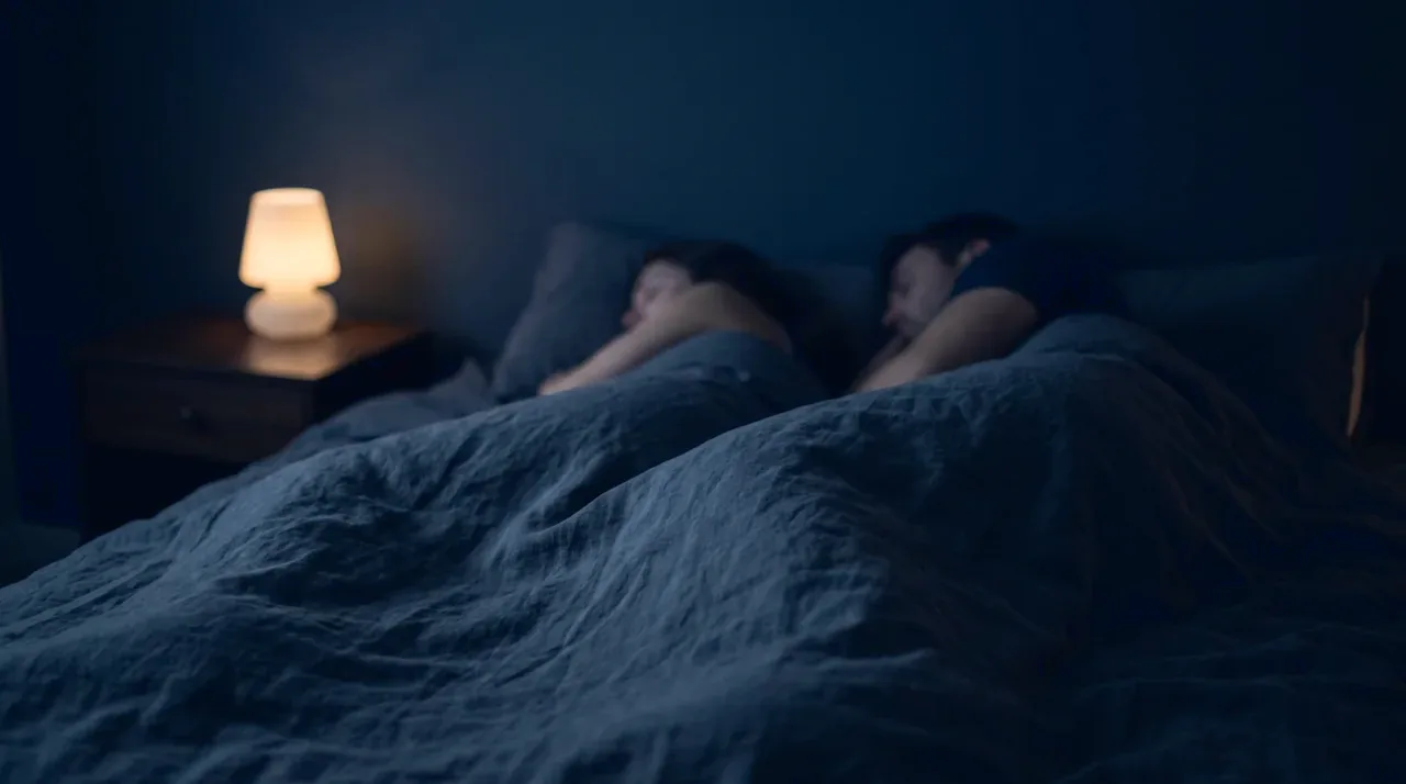 Pareja durmiendo tranquila en un dormitorio en penumbra: cómo dejar de roncar