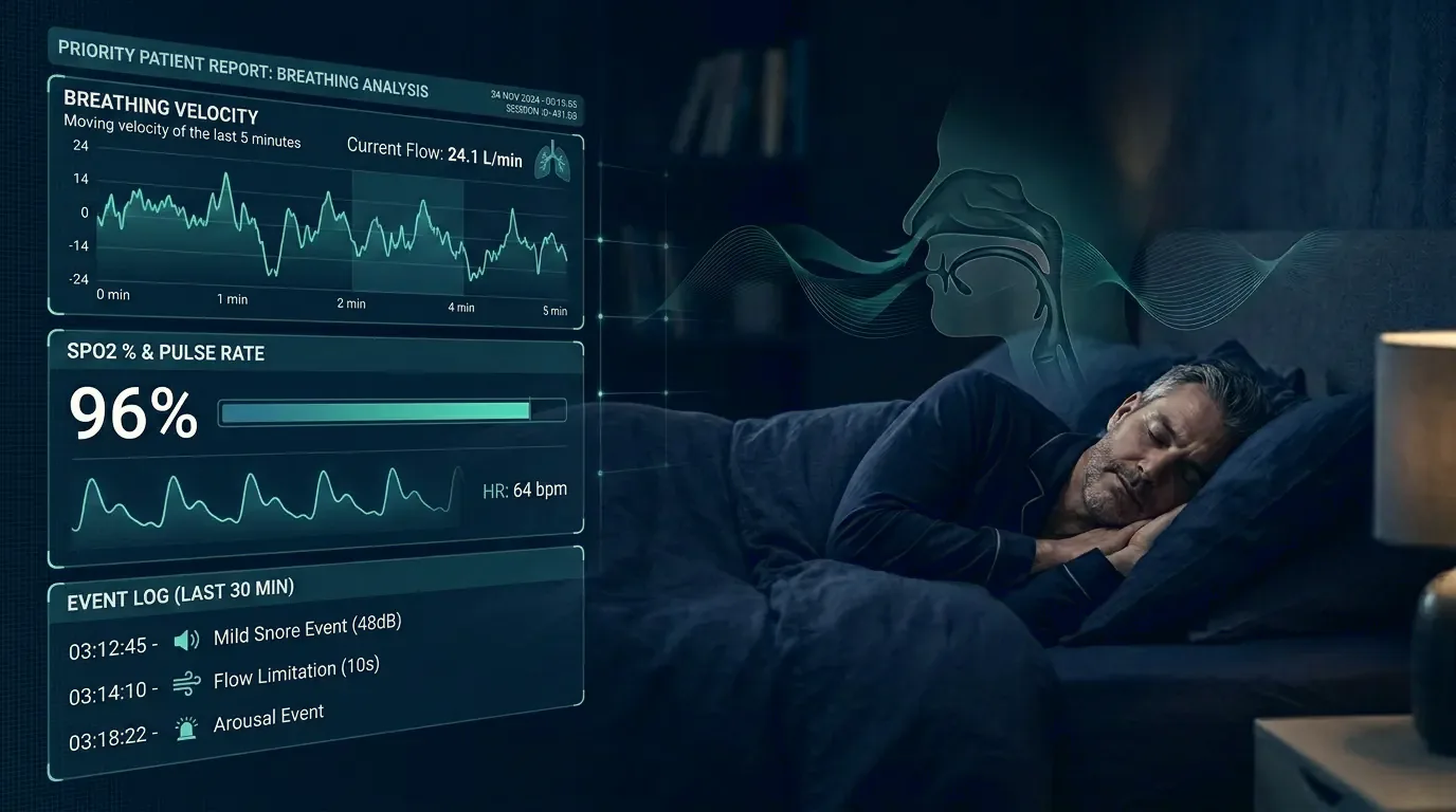 Panel de análisis de la respiración y el sueño durante la noche