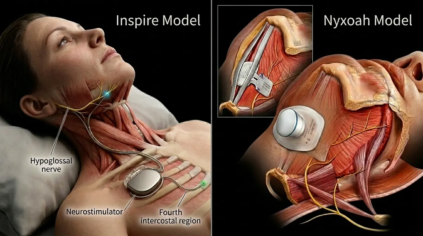 Modelos de implante de hipogloso comparados: Inspire vs Nyxoah
